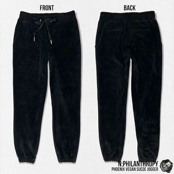 N: PHILANTHROPY PHOENIX FAUX SUEDE JOGGER PANTS IN BLACK CAT VELVET SIZE SMALL - Picture 1 of 11